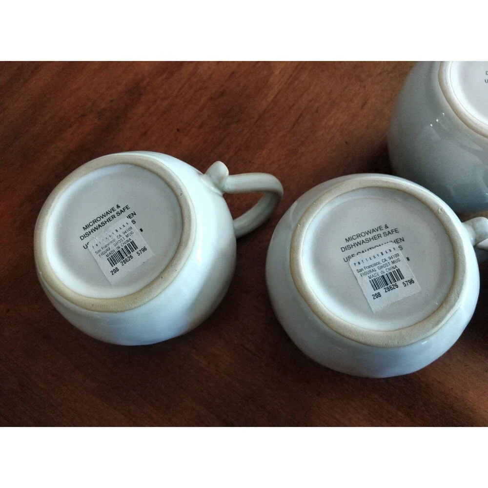 Lot 4x Vintage Pottery Barn Ghost Coffee Tea Mugs Halloween First Edition White